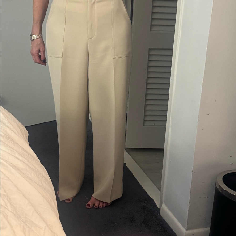 Aqua Pants.   Size Medium
High-Rise Wide-Leg Trousers in cream